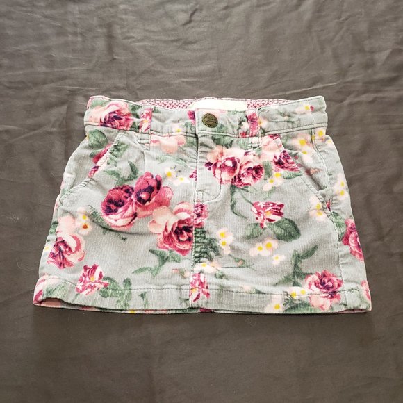 H&M Corduroy Skirt Floral Pattern Snap Closure Adjustable Waist Pockets 2-3 Year - Picture 1 of 6